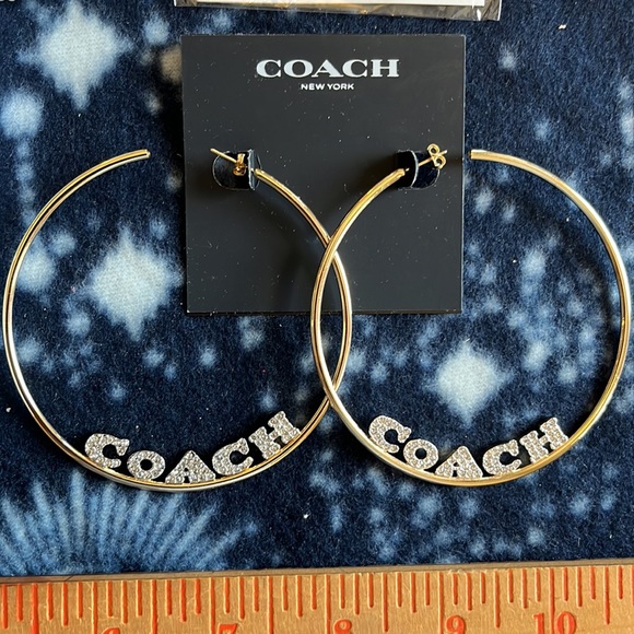 COACH Pave’ Crystal Large Gold Hoop Earring, NWT - Picture 3 of 7